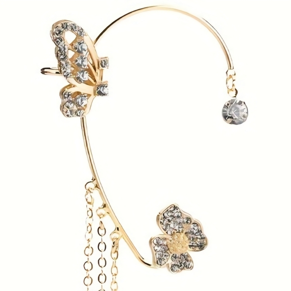 Fashion Jewelry Jewelry - Gold Butterfly Crystal Embellished Ear Cuff Wrap Whimsical Fairy Style Jewelry
